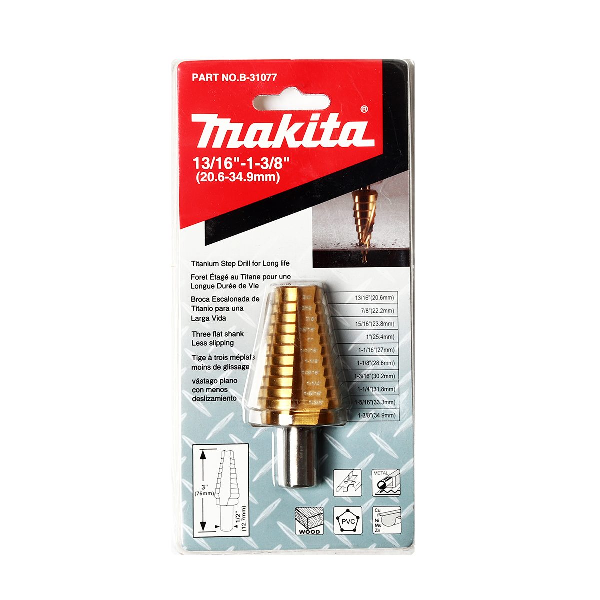 ดอก STEP DRILL 13/16" - 1-3/8" ตรงTI-N