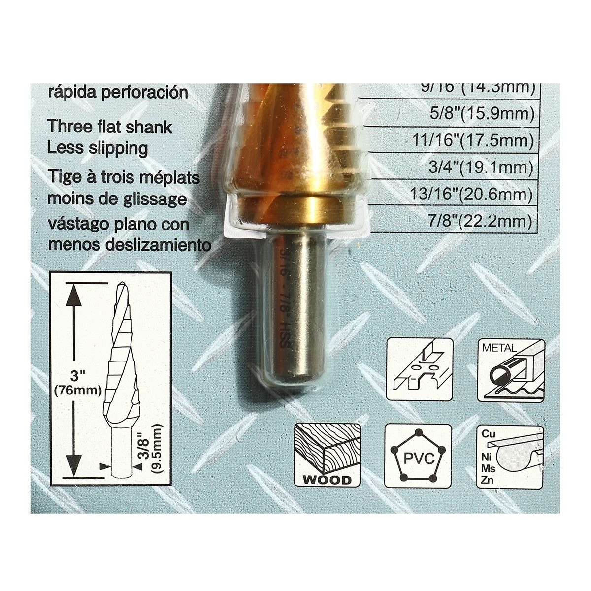 ดอก STEP DRILL 3/16"-7/8" ร่องเกลียวTI-N