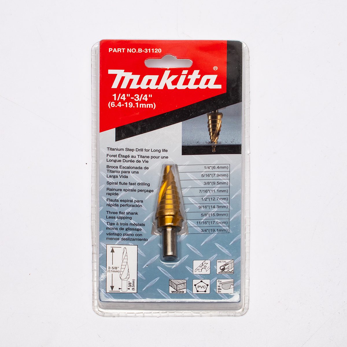 ดอก STEP DRILL 1/4"-3/4" ร่องเกลียวTI-N