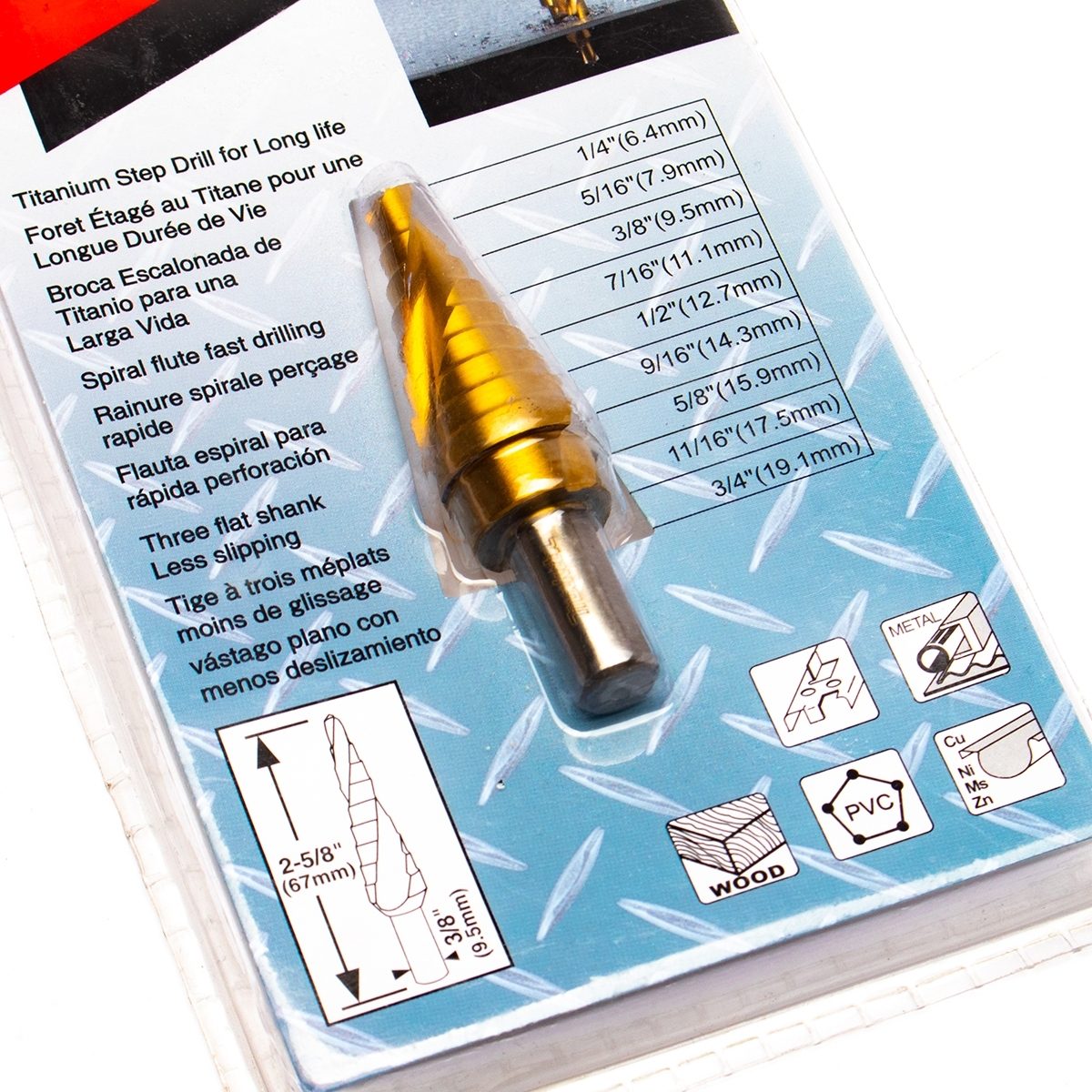 ดอก STEP DRILL 1/4"-3/4" ร่องเกลียวTI-N