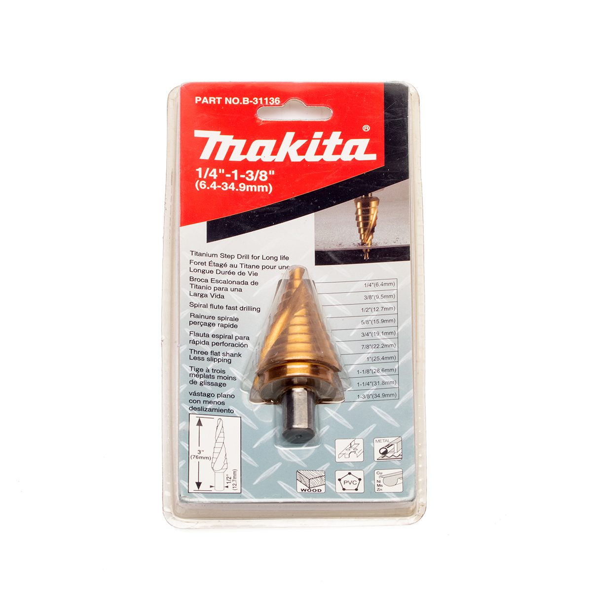 ดอก STEP DRILL 1/4" - 1-3/8" เกลียวTI-N