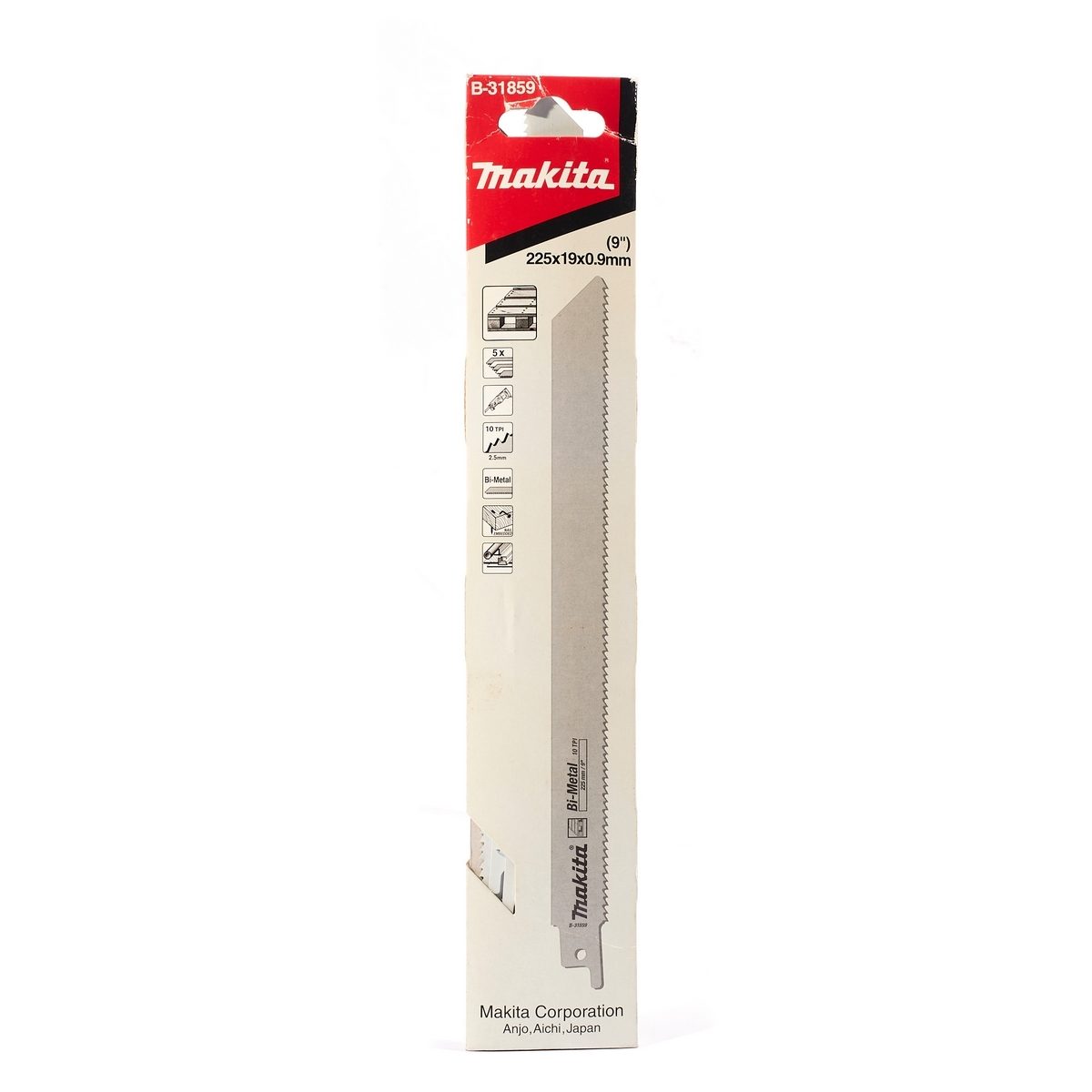 MAKITA ใบเลื่อยชัก 10 ฟัน 225 มม. Bi-Metal รุ่น B-31859 ความหนา 0.9 มม. สำหรับตัดไม้ ไม้มีตะปู โลหะ  (มากีต้า)
