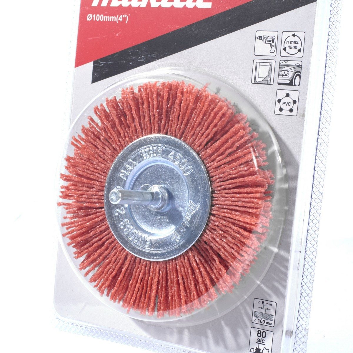 MAKITA ล้อแปรงไนลอน-หยาบ (สีส้ม) #240 ขนาด 100 มม. ก้าน 6 มม. รุ่น D-45602 เหมาะสำหรับงานที่ใช้เฉพาะจุด กำจัดสนิมเล็กน้อยของวัสดุโลหะ ไม้ แล