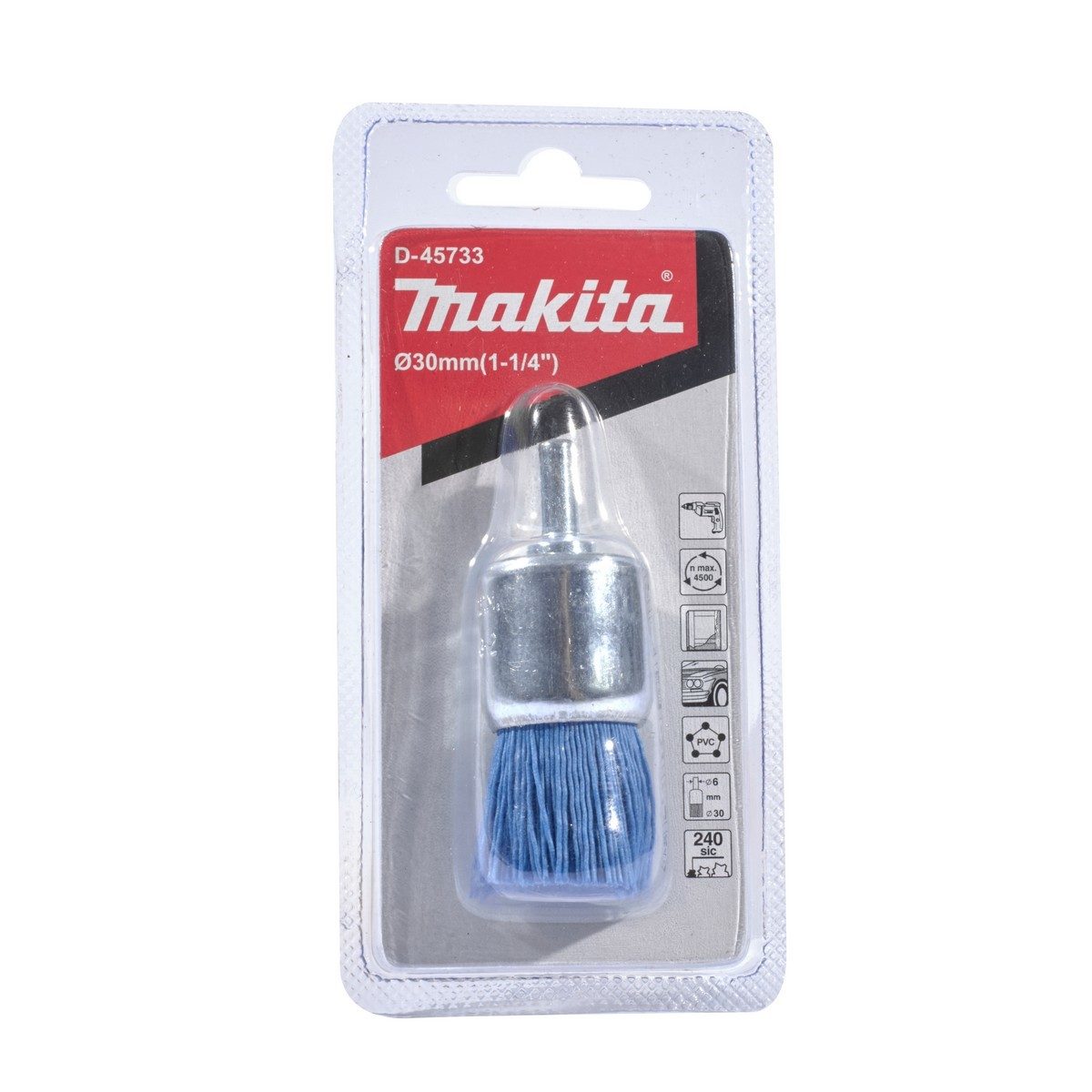 MAKITA แปรงไนลอนพู่กัน-ละเอียด (สีฟ้า) ขนาด 30 มม. ก้าน 6 มม. รุ่น D-45733 เหมาะสำหรับงานที่ใช้เฉพาะจุด กำจัดสนิมเล็กน้อยของวัสดุโลหะ ไม้ แล