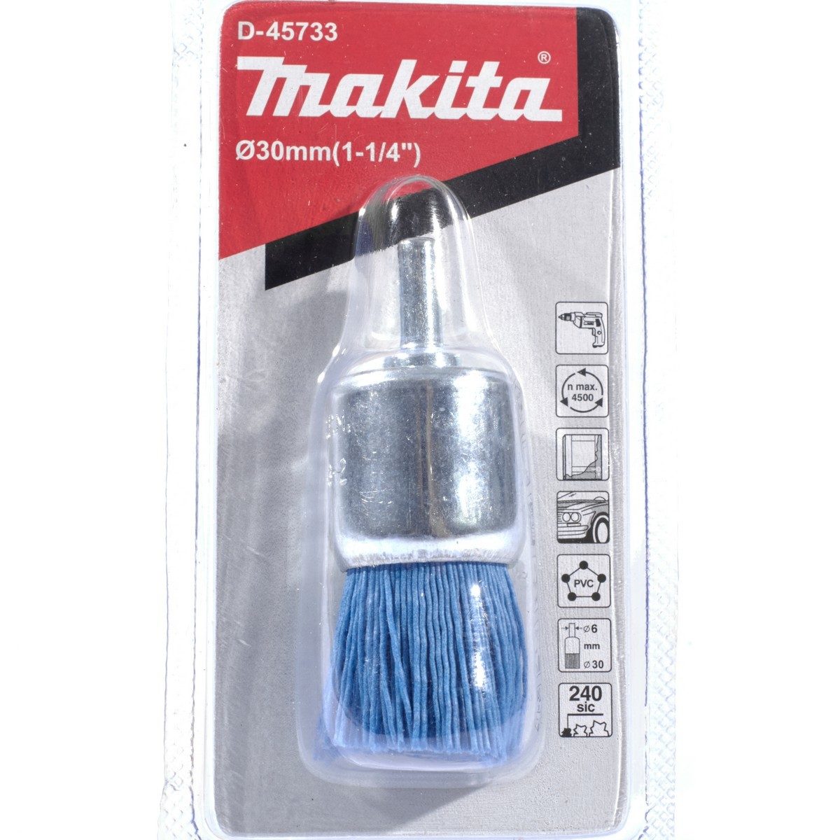 MAKITA แปรงไนลอนพู่กัน-ละเอียด (สีฟ้า) ขนาด 30 มม. ก้าน 6 มม. รุ่น D-45733 เหมาะสำหรับงานที่ใช้เฉพาะจุด กำจัดสนิมเล็กน้อยของวัสดุโลหะ ไม้ แล