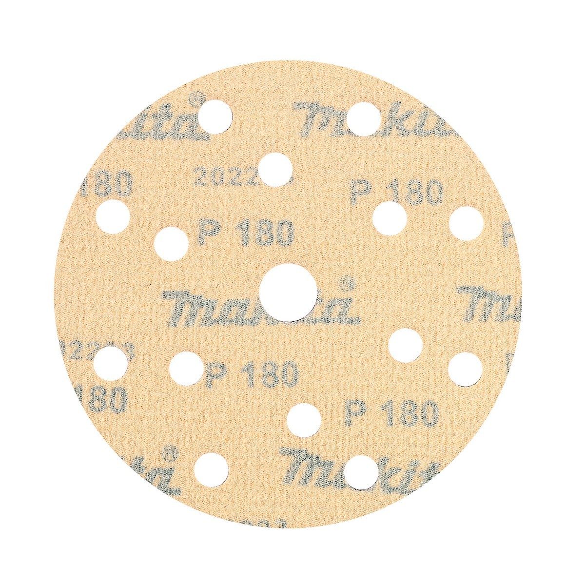MAKITA กระดาษทรายกลม 6 นิ้ว (150 มม.) #180 รุ่น D-54645 15 รู Hook &amp; Loop สีน้ำตาล สำหรับขัดไม้, สี และโลหะ บรรจุ 10 ใบ/แพ็ค (มากีต้า)