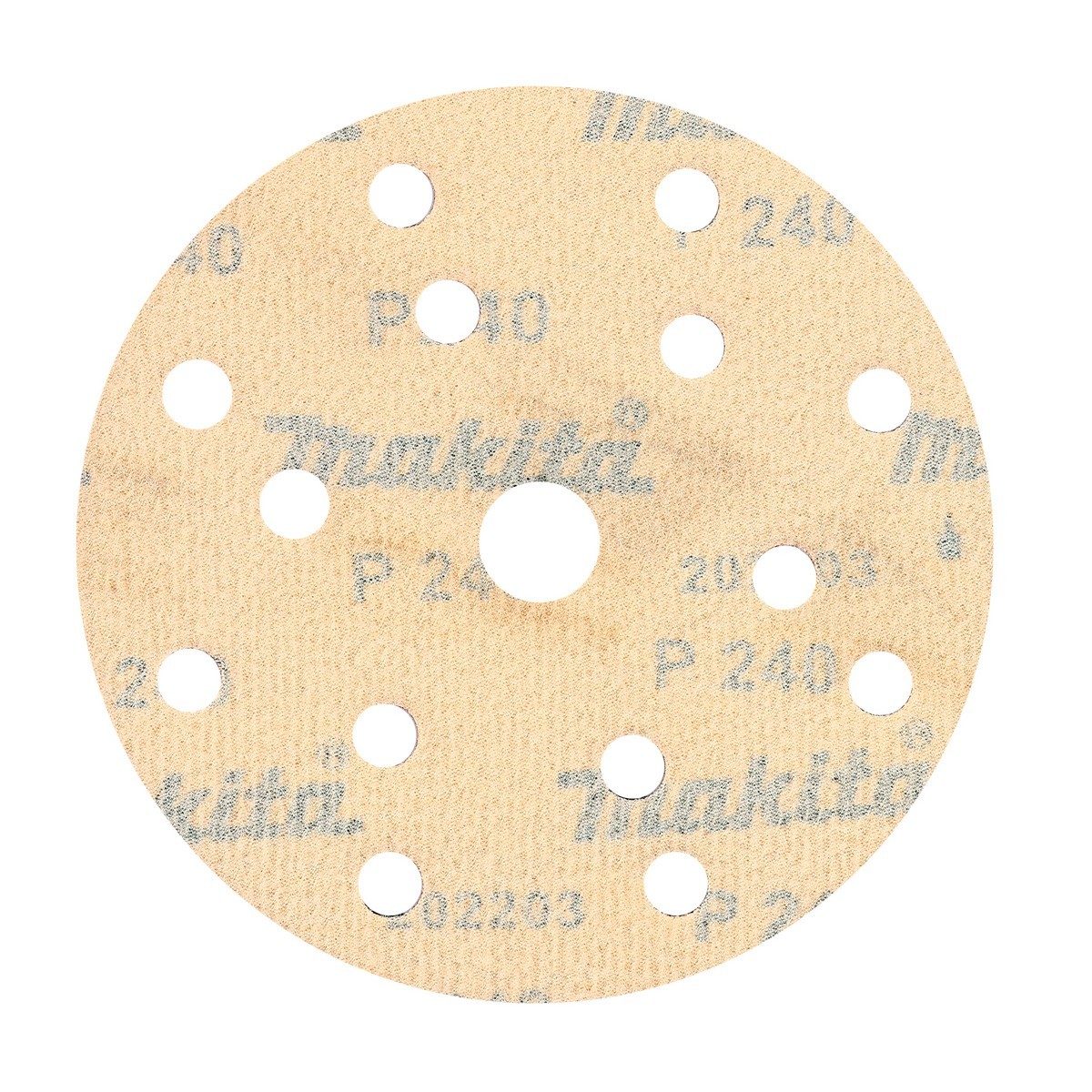 MAKITA กระดาษทรายกลม 6 นิ้ว (150 มม.) #240 รุ่น D-54651 15 รู Hook &amp; Loop สีน้ำตาล สำหรับขัดไม้, สี และโลหะ บรรจุ 10 ใบ/แพ็ค (มากีต้า)