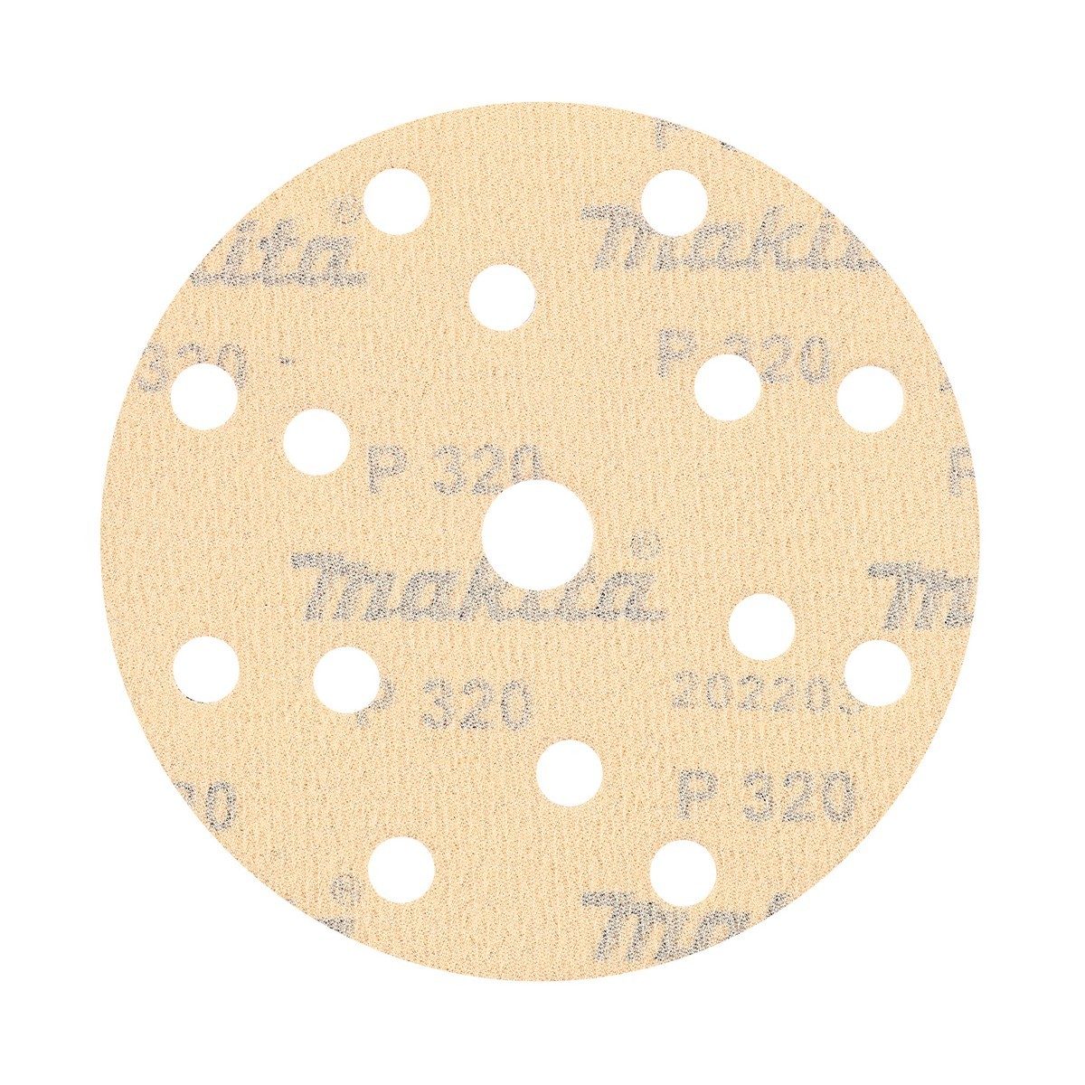 MAKITA กระดาษทรายกลม 6 นิ้ว (150 มม.) #320 รุ่น D-54667 15 รู Hook &amp; Loop สีน้ำตาล สำหรับขัดไม้, สี และโลหะ บรรจุ 10 ใบ/แพ็ค (มากีต้า)