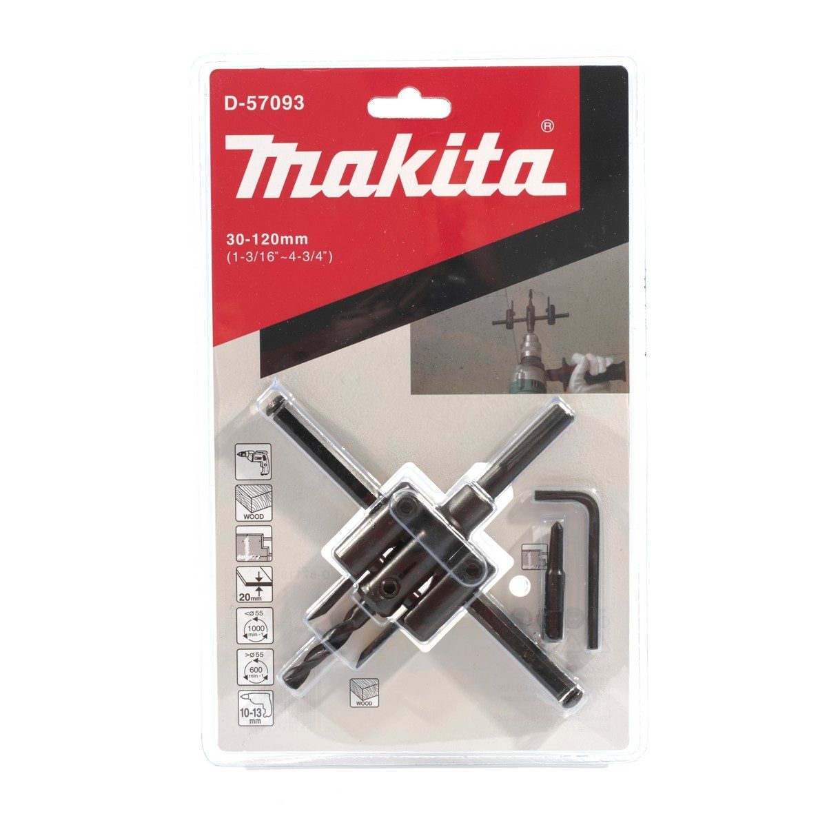 MAKITA โฮลซอร์เจาะฝ้า (D-57093) 30 - 120 มม. ความหนาที่สามารถเจาะได้ 20 มม. ใช้กับหัวจับสว่าน 10 - 13 มม. (มากีต้า)
