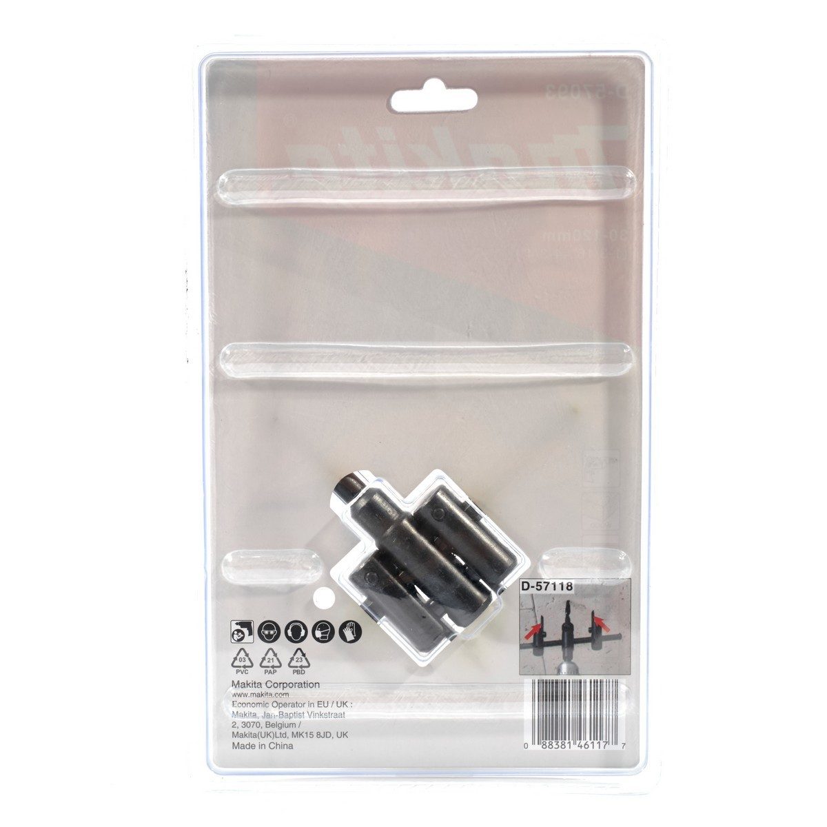 MAKITA โฮลซอร์เจาะฝ้า (D-57093) 30 - 120 มม. ความหนาที่สามารถเจาะได้ 20 มม. ใช้กับหัวจับสว่าน 10 - 13 มม. (มากีต้า)