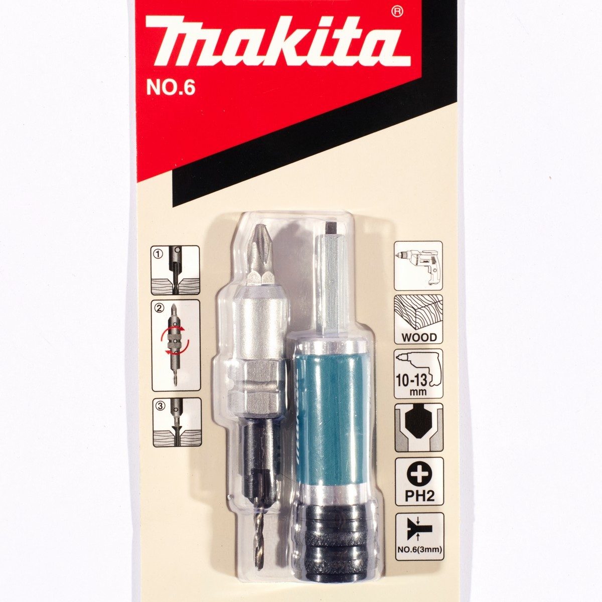 MAKITA ดอกไขควง + Countersink #6 (2 IN 1) รุ่น D-73209 ก้านหกเหลี่ยม 1/4 นิ้ว ดอก PH2 ใช้สำหรับเจาะไม้ (มากีต้า)