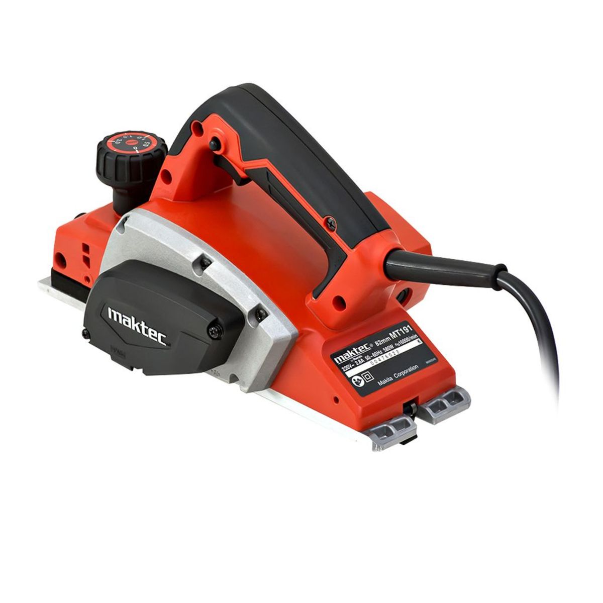 MAKTEC กบไสไม้ไฟฟ้า ขนาด 3-1/4 นิ้ว (82 มม.) กำลังไฟ 580 วัตต์ รุ่น MT-191 กบกินเนื้อไม้ลึก 2 มม. ความเร็วรอบตัวเปล่า 16,000 รอบ/นาที (แมคเท