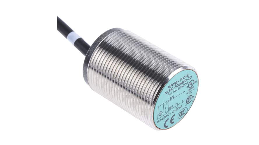 NCB10-30GM40-Z0, Pepperl + Fuchs Inductive Barrel-Style Proximity Sensor, M30 x 1.5, 10 mm Detection, 5 → 60 V dc, IP67