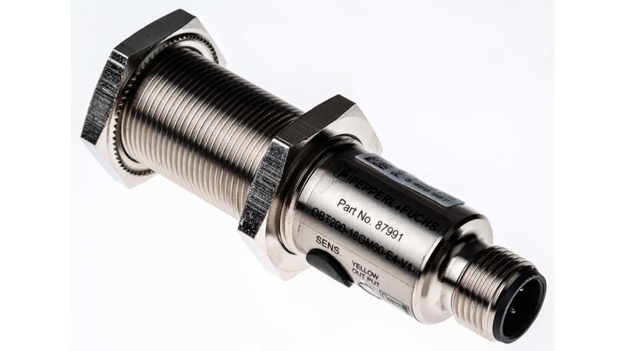 OBT200-18GM60-E4-V1, Pepperl + Fuchs Diffuse Photoelectric Sensor, Barrel Sensor, 200 mm Detection Range