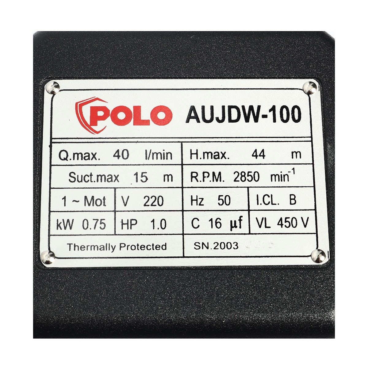 POLO ปั๊มน้ำบาดาล (ปั๊มหอยโข่ง) แบบออโต้ 1 แรงม้า ดูดลึก 15 ม. รุ่น AUJDW-100 (EJECTOR-1) ท่อดูด 1-1/4 นิ้ว ท่อส่ง 1 นิ้ว ส่งสูง 44 ม. ปริมา