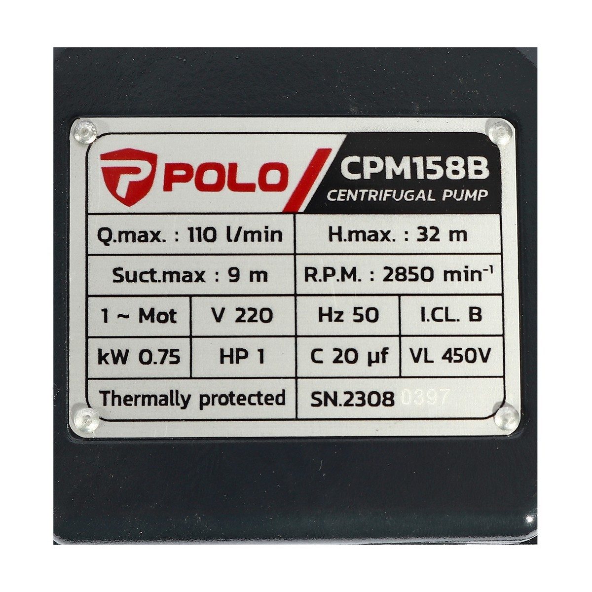 POLO ปั๊มหอยโข่ง ท่อ 1 นิ้ว กำลังมอเตอร์ 1 แรงม้า รุ่น CPM-158B ส่งสูงสุด 32 ม. เรือนปั๊มทำจากเหล็กหล่อ ใบพัดผลิตจากทองเหลือง (โปโล)