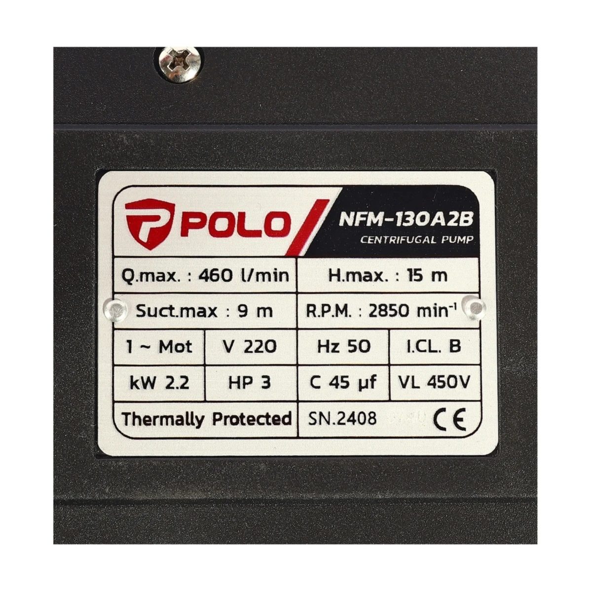 POLO ปั๊มน้ำหอยหน้าแปลน 3 แรงม้า ท่อ 2 X 2 นิ้ว รุ่น NFM-130A2B ส่งสูงสุด 15 ม. ปริมาณน้ำสูงสุด 460 ลิตร/นาที (โปโล)