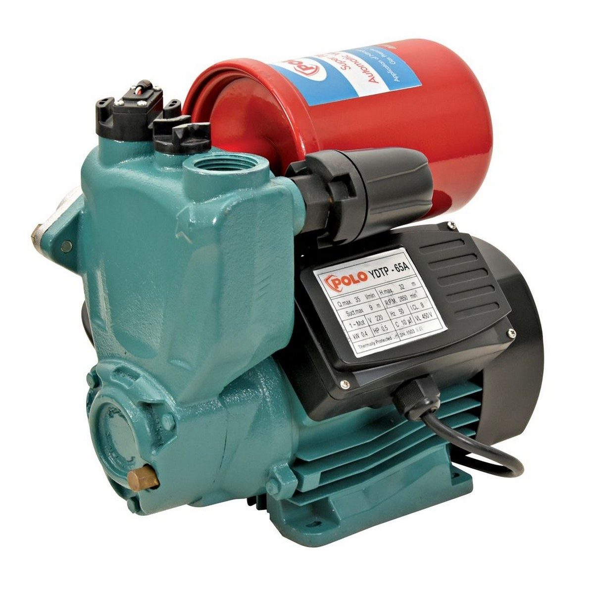 POLO ปั๊มน้ำอัตโนมัติ พร้อม Flow Sensor 0.5 แรงม้า ขนาดท่อ 1 นิ้ว รุ่น YDTP-65A ปริมาณน้ำสูงสุด 35 ลิตร/นาที ส่งสูง 32 ม. มีระบบป้องกันน้ำแห