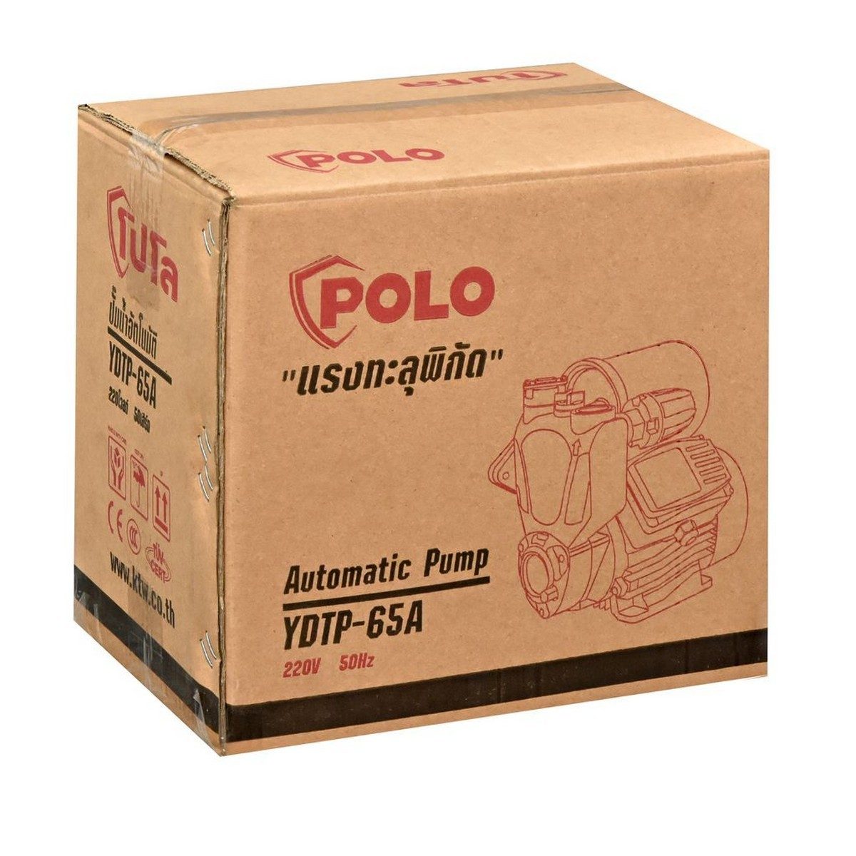 POLO ปั๊มน้ำอัตโนมัติ พร้อม Flow Sensor 0.5 แรงม้า ขนาดท่อ 1 นิ้ว รุ่น YDTP-65A ปริมาณน้ำสูงสุด 35 ลิตร/นาที ส่งสูง 32 ม. มีระบบป้องกันน้ำแห