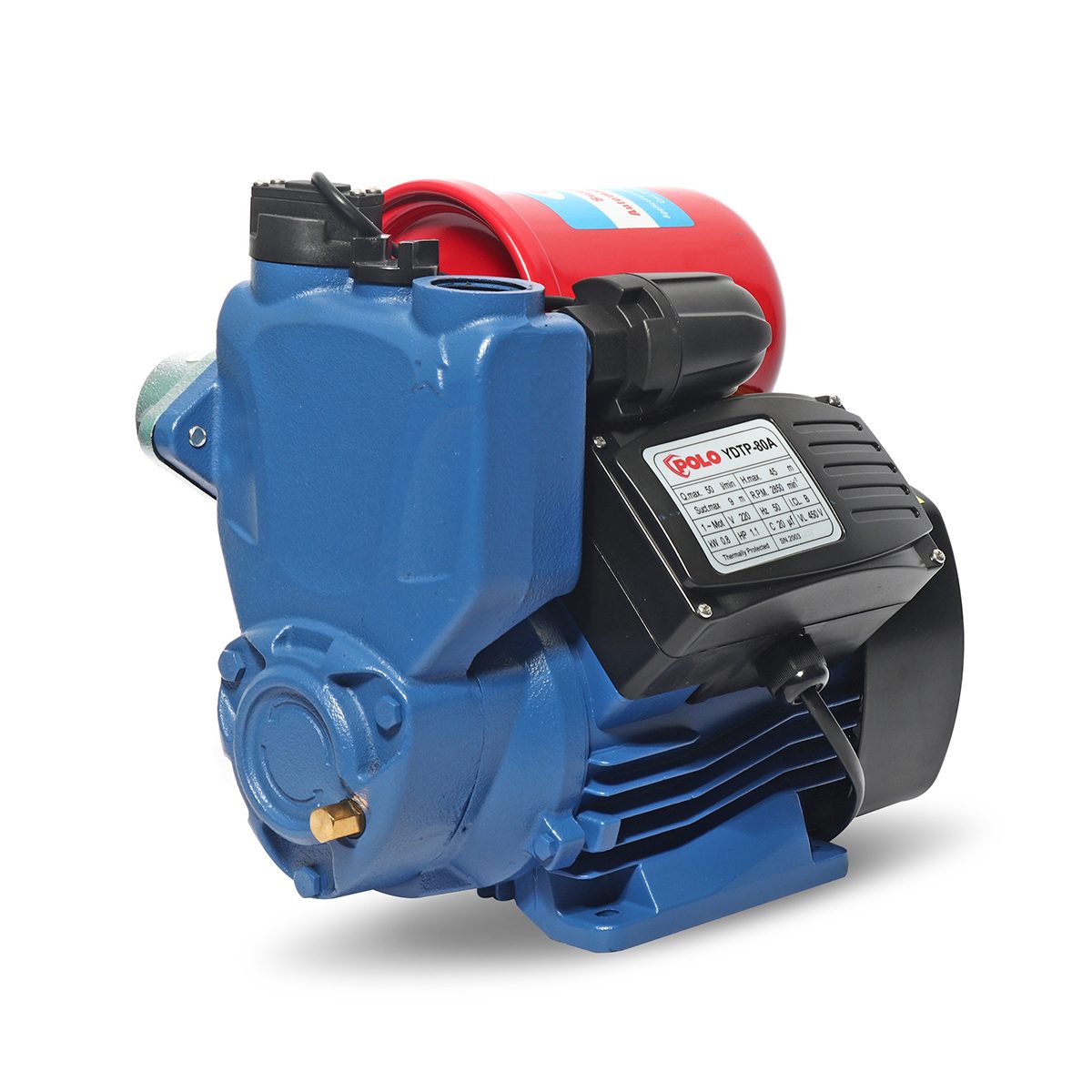 POLO ปั๊มน้ำอัตโนมัติ พร้อม Flow Sensor 1 แรงม้า ขนาดท่อ 1 นิ้ว รุ่น YDTP-80A ปริมาณน้ำสูงสุด 50 ลิตร/นาที ส่งสูง 45 ม. มีระบบป้องกันน้ำแห้ง