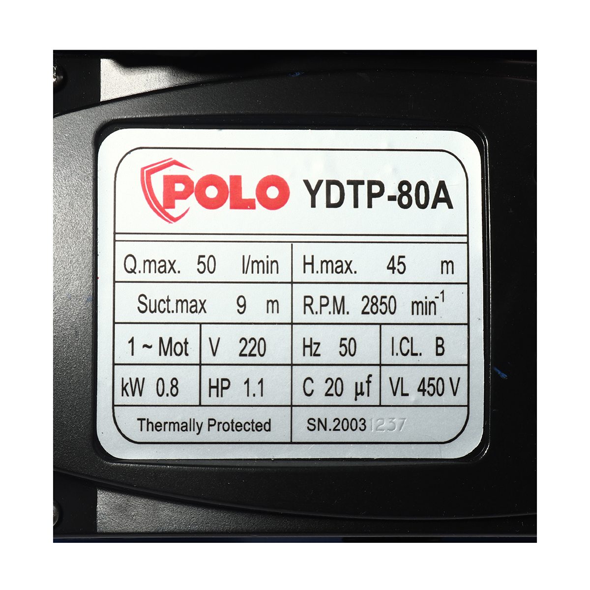 POLO ปั๊มน้ำอัตโนมัติ พร้อม Flow Sensor 1 แรงม้า ขนาดท่อ 1 นิ้ว รุ่น YDTP-80A ปริมาณน้ำสูงสุด 50 ลิตร/นาที ส่งสูง 45 ม. มีระบบป้องกันน้ำแห้ง