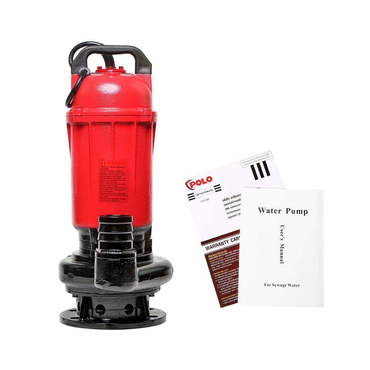 POLO ปั๊มจุ่มสำหรับน้ำเสีย ไม่มีลูกลอย 0.75 แรงม้า 220 โวลต์ รุ่น WQD6-12-0.55L1 ท่อออก 2 นิ้ว ส่งสูง 14 ม. ปริมาณน้ำ 266 ลิตร/นาที เหมาะกับ