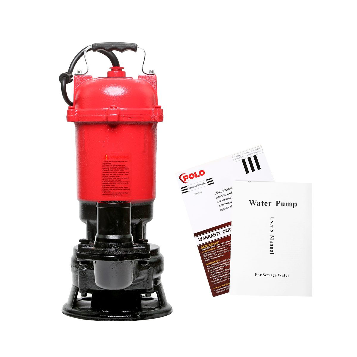 POLO ปั๊มจุ่มสำหรับน้ำเสีย ไม่มีลูกลอย 1.0 แรงม้า 220 โวลต์ รุ่น WQD10-10-0.75L1 ท่อออก 2 นิ้ว ส่งสูง 16 ม. ปริมาณน้ำ 266 ลิตร/นาที เหมาะกับ
