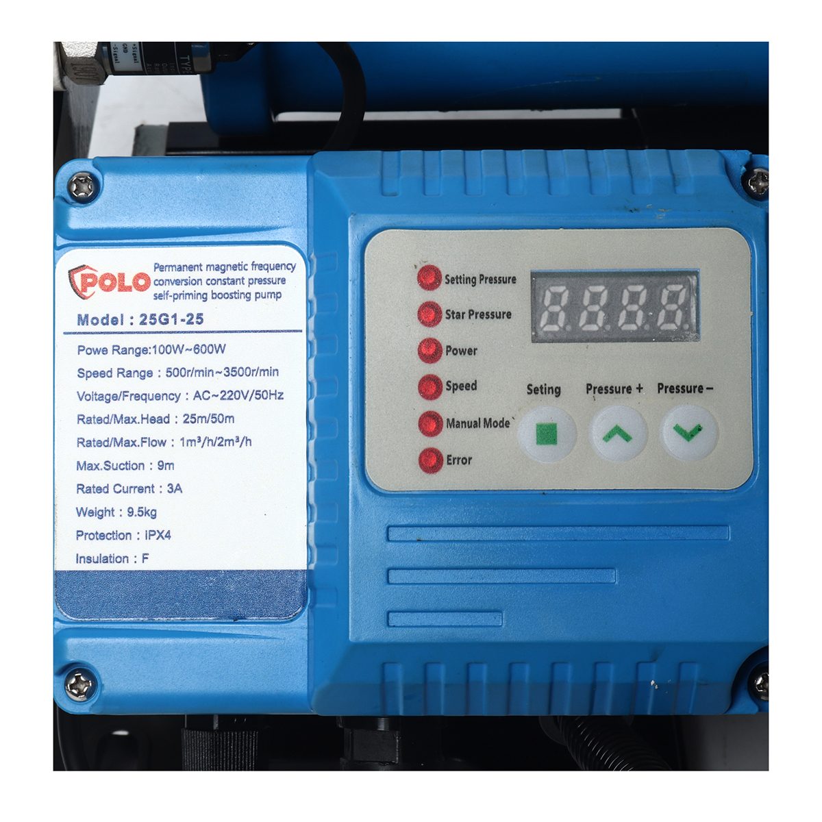 POLO (โปโล) ปั๊มน้ำอินเวอร์เตอร์ 100-600W รุ่น 25G1-25 กระแสไฟ 220V ขนาดท่อ 1" อัตราการไหล 33 ลิตร/นาที ส่งสูงสุด 50 ม.