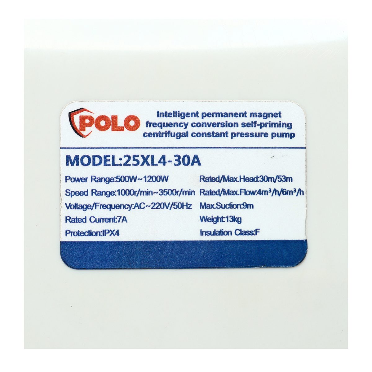 POLO (โปโล) ปั๊มน้ำอินเวอร์เตอร์ 500-1200W รุ่น 25XL4-30A ไฟ 220V ขนาดท่อ 1" อัตราการไหล 100 ลิตร/นาที ส่งสูงสุด 53ม
