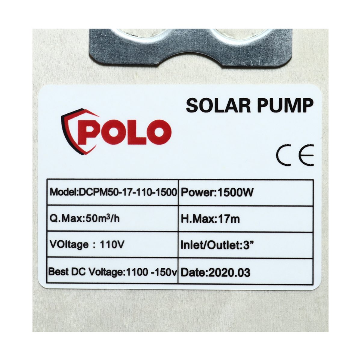 POLO ปั๊มบาดาล โซล่าเซลล์ DC รุ่น DCPM50-17-110-1500 กำลังไฟ 1500 วัตต์ ปริมาณน้ำสูงสุด 50 ลบ.ม./ชม. ส่งสูง 17 ม. ท่อส่ง 3 นิ้ว (โปโล)