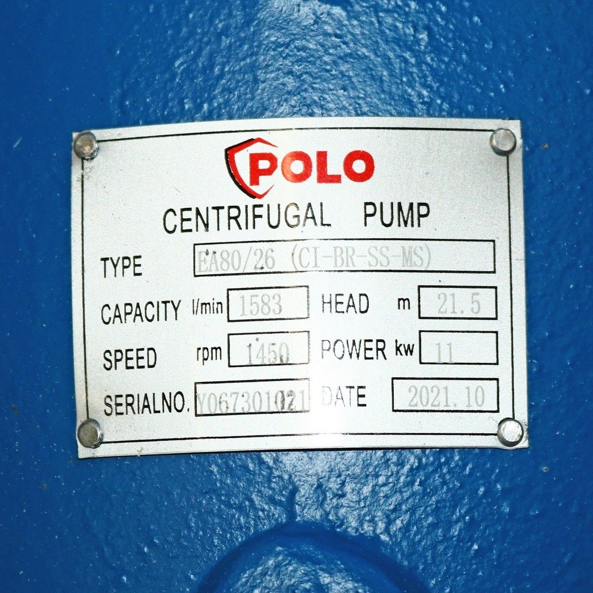 POLO ปั๊มเพลาลอย 380V รุ่น EA80/26 มอเตอร์ 15/100 แรง ปริมาณน้ำ 144/234 ลบ.ม./ชม. ส่งสูง 25/102 ม. ท่อ 100X80 มม. (โปโล)