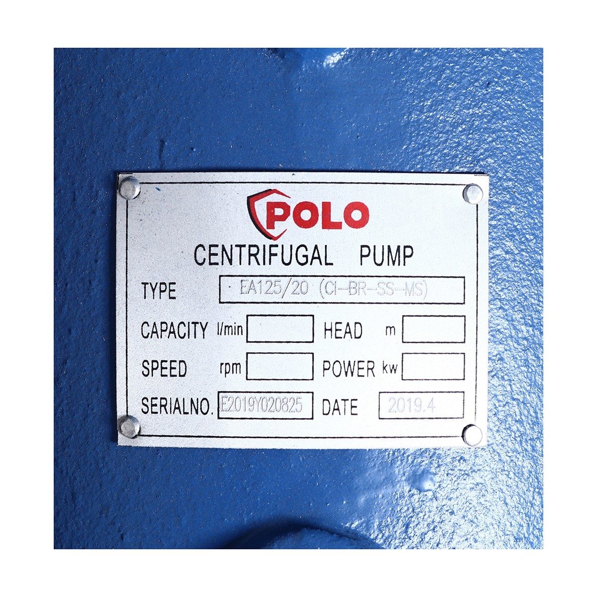POLO ปั๊มเพลาลอย 380V รุ่น EA125/20 มอเตอร์ 15/100 แรง ปริมาณน้ำ 252/450 ลบ.ม./ชม. ส่งสูง 15/60 ม. ท่อ 150X125 มม. (โปโล)