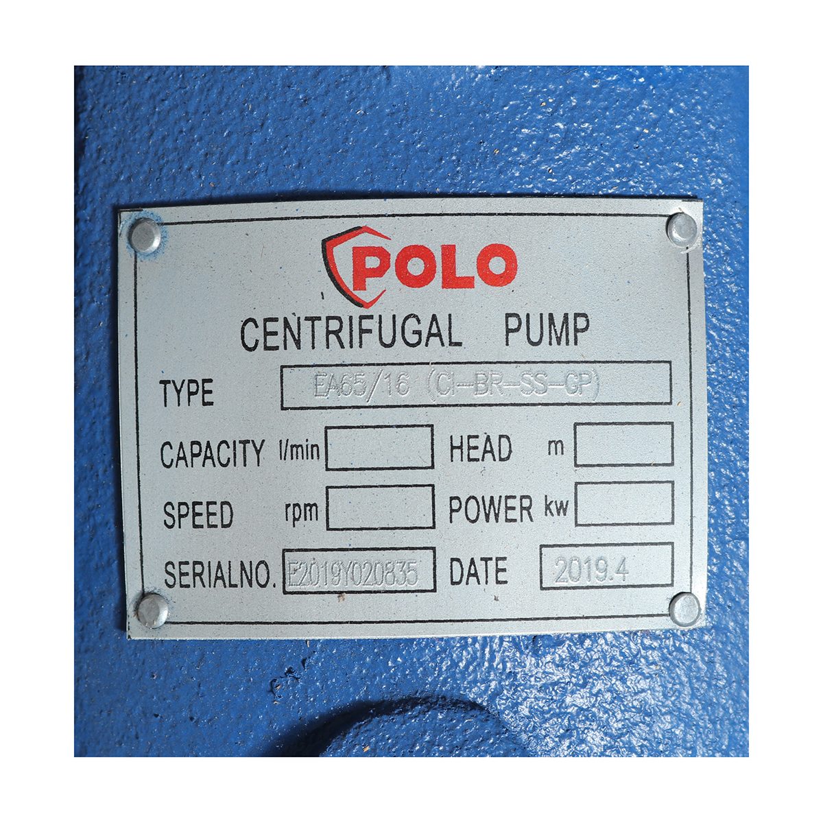 POLO ปั๊มเพลาลอย 380V รุ่น EA65/16 มอเตอร์ 3/20 แรง ปริมาณน้ำ 64.8/144 ลบ.ม./ชม. ส่งสูง 11/42.5 ม. ท่อ 80X65 มม. (โปโล)