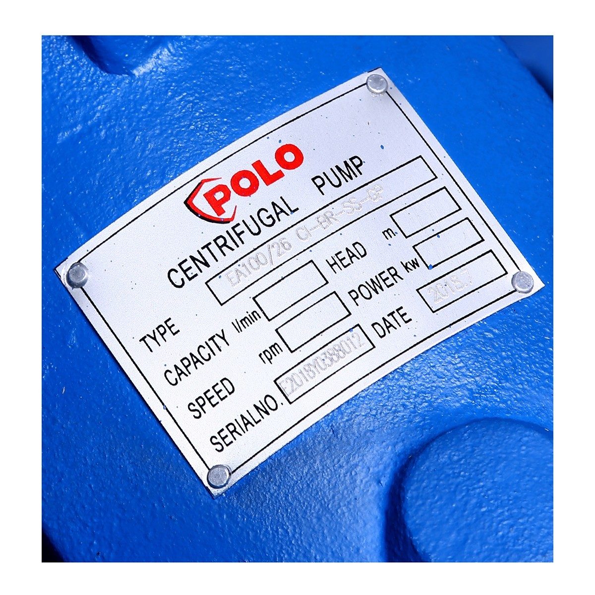 POLO ปั๊มเพลาลอย 380V รุ่น EA100/26 มอเตอร์ 20/180 แรง ปริมาณน้ำ 180/396 ลบ.ม./ชม. ส่งสูง 25/102 ม. ท่อ 125X100 มม. (โปโล)