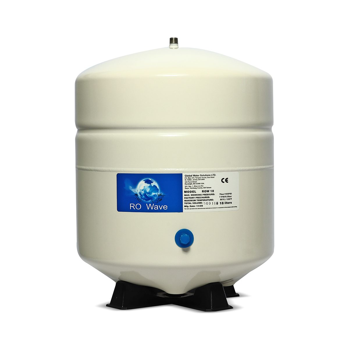 PRESSURE WAVE (เพรสเชอร์ เวฟ) ถังแรงดันไดอะแฟรมออสโมซิส 18 ลิตร สำหรับระบบ RO รุ่น ROW-18 มาตรฐานอเมริกา เหมาะสำหรับการใช้งานภายใน แบบเบา หร