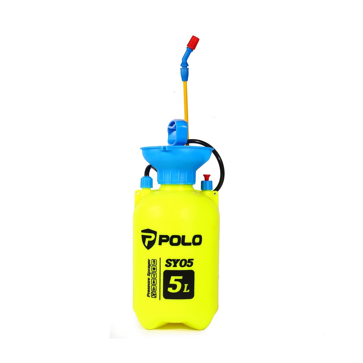 POLO เครื่องพ่นยา มือโยก 5 ลิตร รุ่น SY05 ระยะในการพ่น 6 เมตร แรงดัน 2-3 บาร์ เหมาะสำหรับพ่นของเหลว เช่น ยากำจัดศัตรูพืช น้ำยาฆ่าเชื้อโรค หร