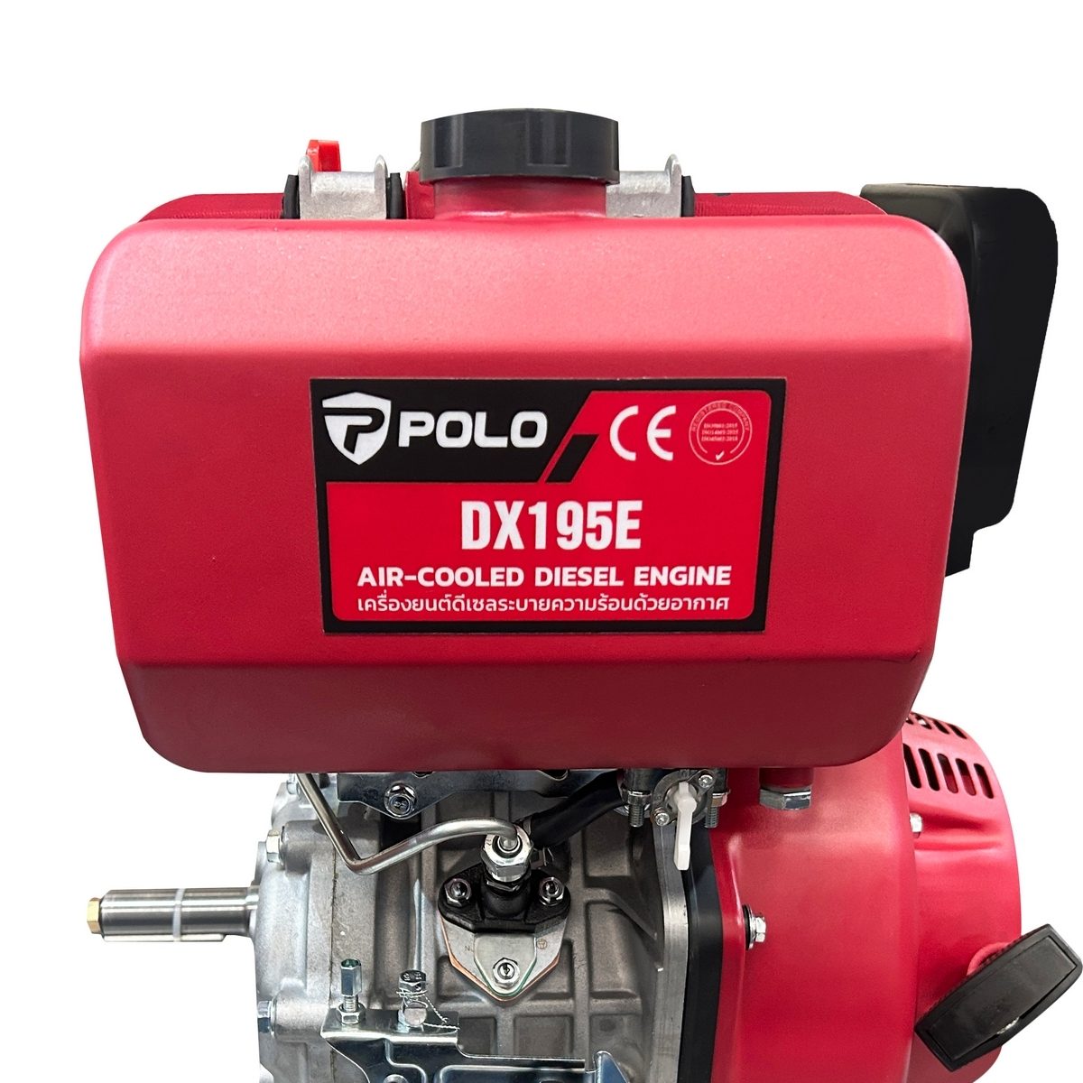 POLO เครื่องยนต์ดีเซลสตาร์ทไฟฟ้า 13.0 แรงม้า รุ่น DX195E กระบอกสูบ 532 ซีซี ความเร็วรอบ 3,600 รอบ/นาที ความจุถังน้ำมันเชื้อเพลิง 5.5 ลิตร (โ