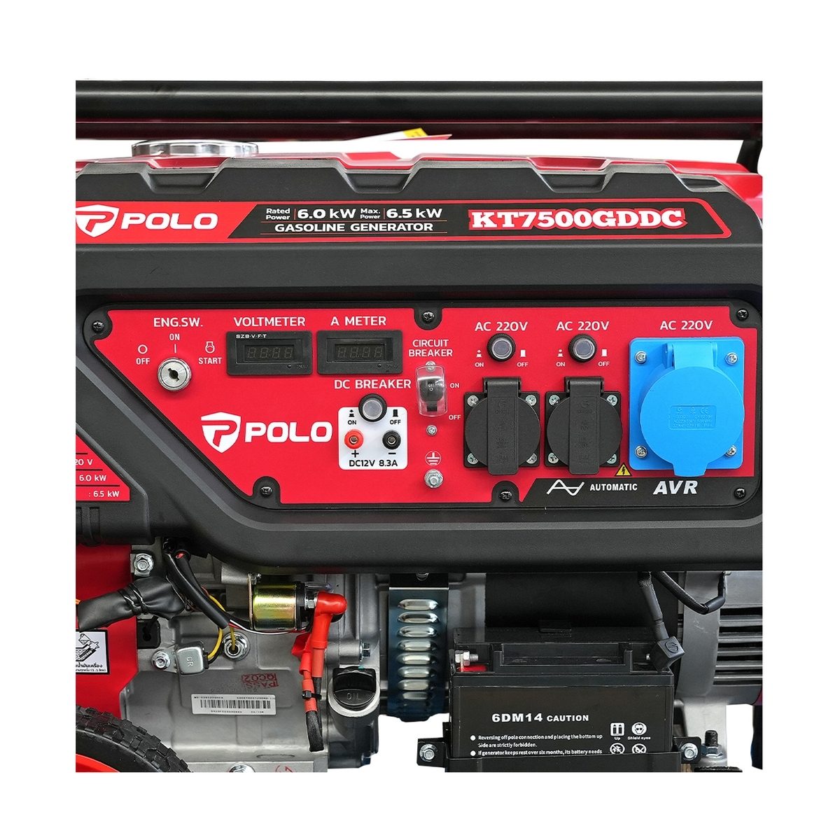 POLO เครื่องปั่นไฟเบนซิน 6.5 กิโลวัตต์ รุ่น KT7500GDDC กระบอกสูบ 420 ซีซี สูบเดี่ยว 4 จังหวะ ถังน้ำมัน 25 ลิตร สตาร์ทมือและสตาร์ทไฟฟ้า (โปโล