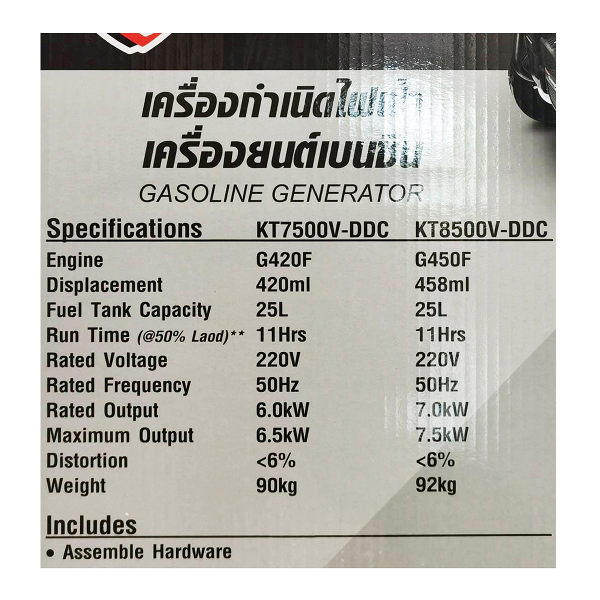 POLO เครื่องปั่นไฟ เบนซิน กำลังไฟ 6.0 กิโลวัตต์ กำลังเครื่องยนต์ 14 แรงม้า รุ่น KT7500-VDDC (รุ่น V) กระบอกสูบ 420 มล. ถังน้ำมัน 25 ลิตร สตา