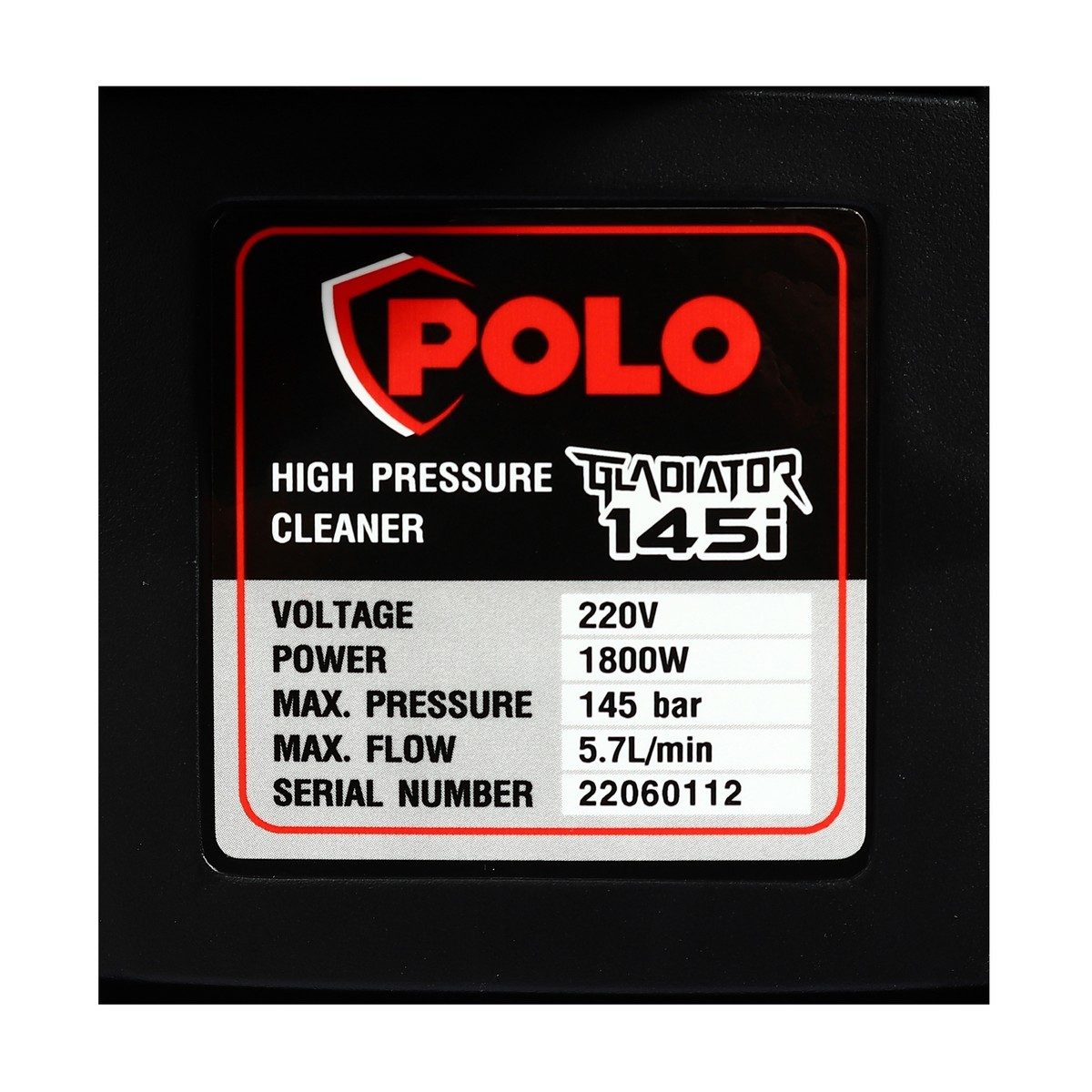 POLO เครื่องฉีดน้ำแรงดันสูง 1800 วัตต์ แรงดัน 145 บาร์ รุ่น GLADIATOR145I อัตราการฉีด 342 ลิตร/ชม. สายยาว 8 ม. มอเตอร์เหนี่ยวนำ มีระบบ Auto 