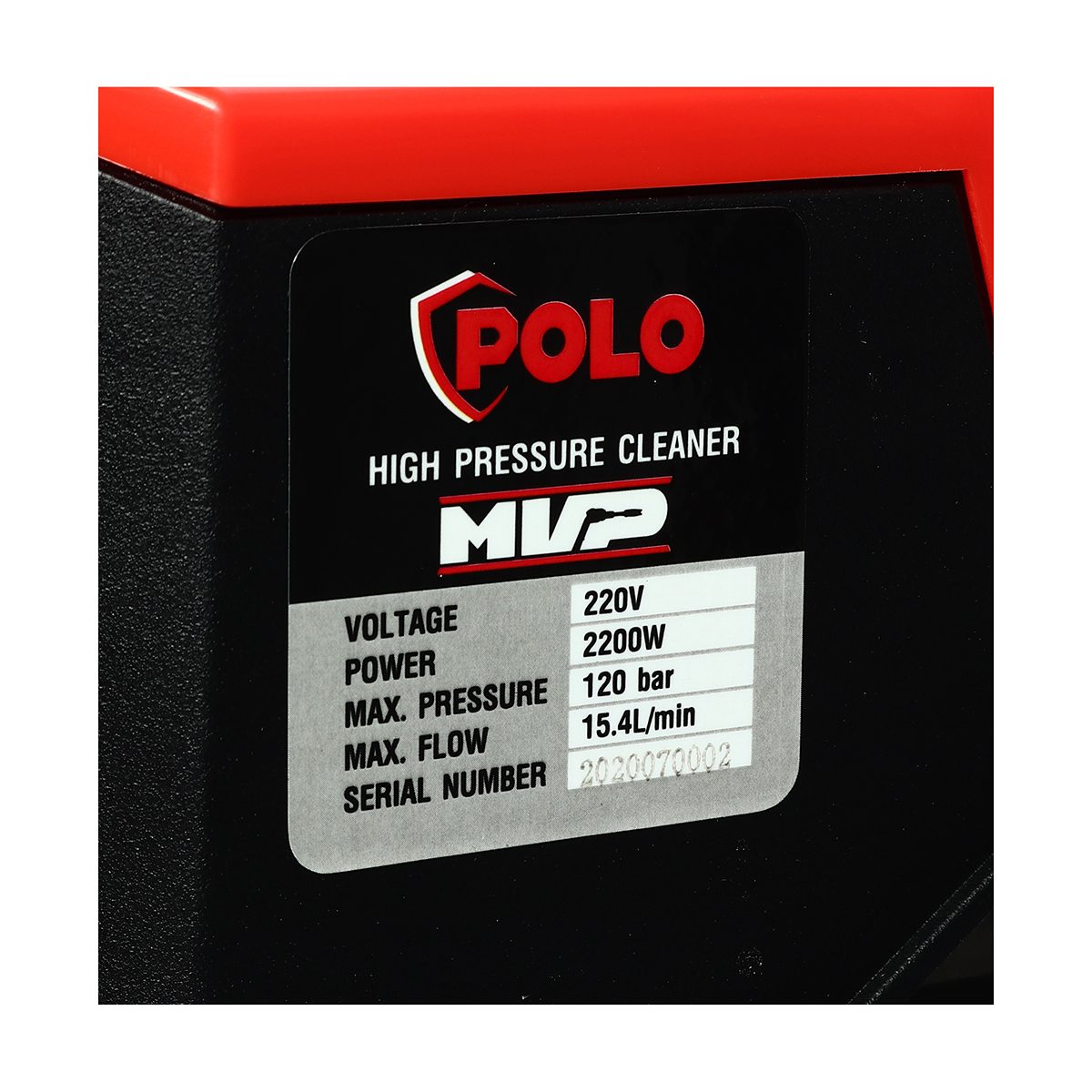 POLO เครื่องฉีดน้ำแรงดันสูง 2200 วัตต์ แรงดัน 120 บาร์ รุ่น MVP อัตราการฉีด 924 ลิตร/ชม. สายยาว 8 ม. มอเตอร์เหนี่ยวนำ แบบกึ่งงานหนัก (โปโล)
