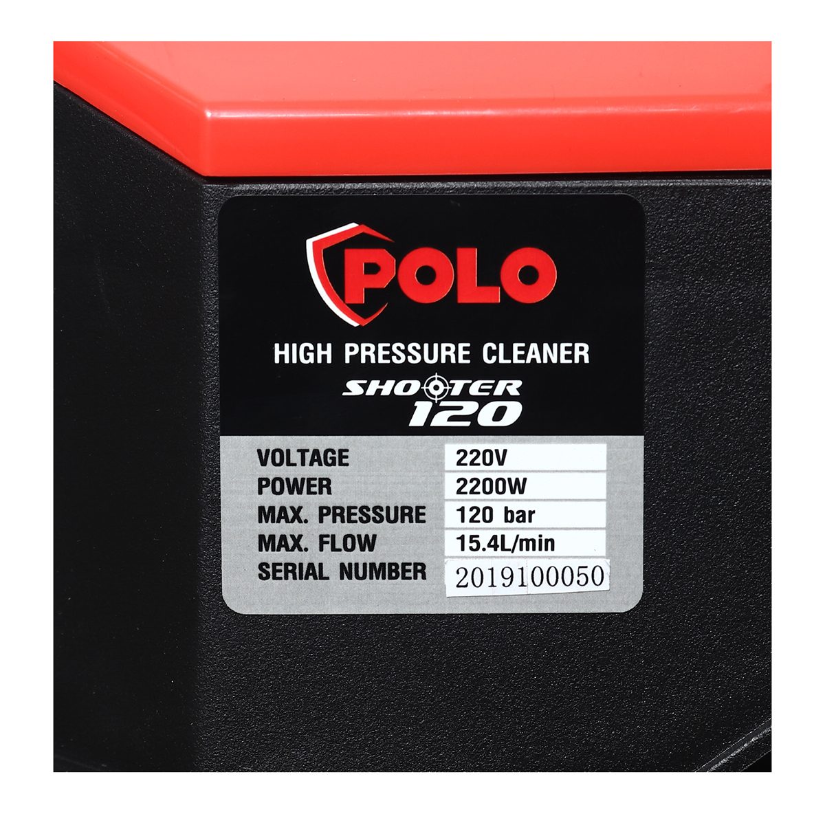POLO เครื่องฉีดน้ำแรงดันสูง 2000 วัตต์ 2 โพล แรงดัน 120 บาร์ รุ่น SHOOTER120 อัตราการฉีด 924 ลิตร/ชม. สายยาว 8 ม. มอเตอร์เหนี่ยวนำ สำหรับงาน
