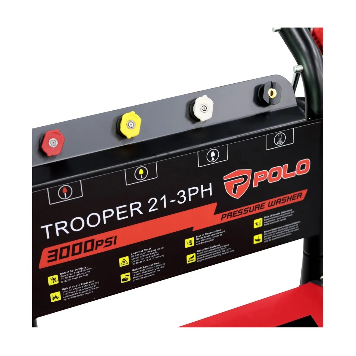 POLO เครื่องฉีดน้ำแรงดันสูง 7500 วัตต์ 4 โพล แรงดัน 206 บาร์ รุ่น TROOPER21-3PH อัตราการฉีด 1188 ลิตร/ชม. สายยาว 8 ม. สำหรับงานหนัก (โปโล)