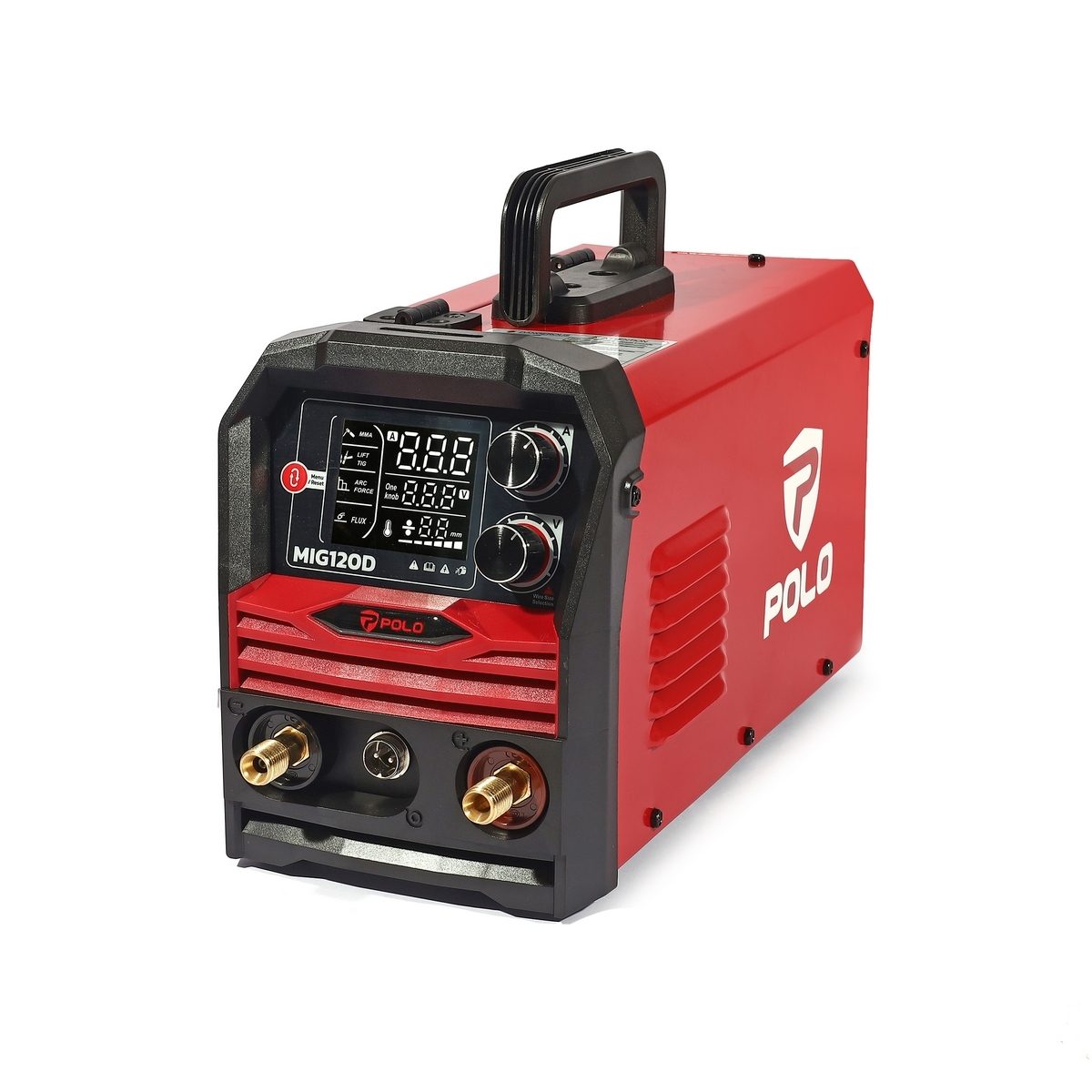 POLO เครื่องเชื่อม MIG/MMA รุ่น MIG120D 1 เฟส 220 โวลต์ กระแสไฟเชื่อม 120 แอมป์ หน้าจอดิจิตอลขนาดใหญ่ สำหรับงาน DIY ภายในบ้าน ใช้กับลวดเชื่อ