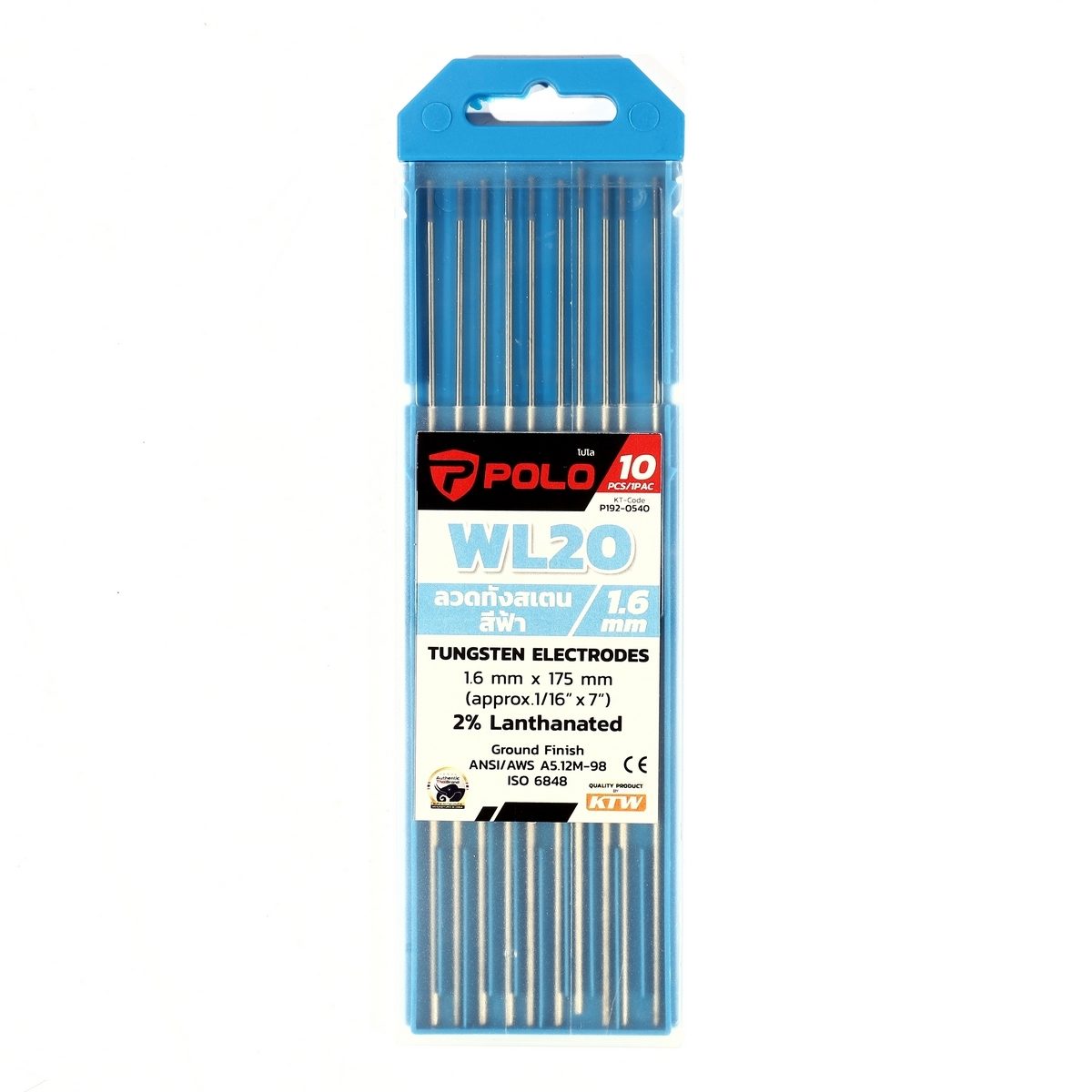 POLO ลวดทังสเตนสีฟ้า 1.6 X 175 มม. 2% Lanthanated (WL20) บรรจุ 10 ชิ้น/แพ็ค (โปโล)