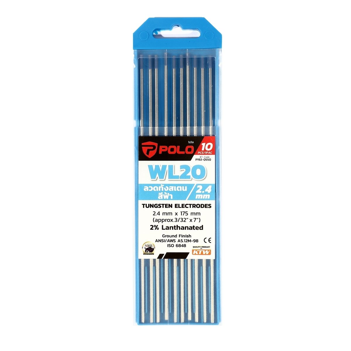 POLO ลวดทังสเตนสีฟ้า 2.4 X 175 มม. 2% Lanthanated (WL20) บรรจุ 10 ชิ้น/แพ็ค (โปโล)