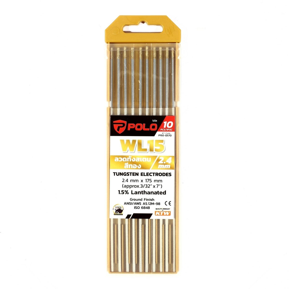 POLO ลวดทังสเตนสีทอง 2.4 X 175 มม. 1.5% Lanthanated (WL15) บรรจุ 10 ชิ้น/แพ็ค (โปโล)