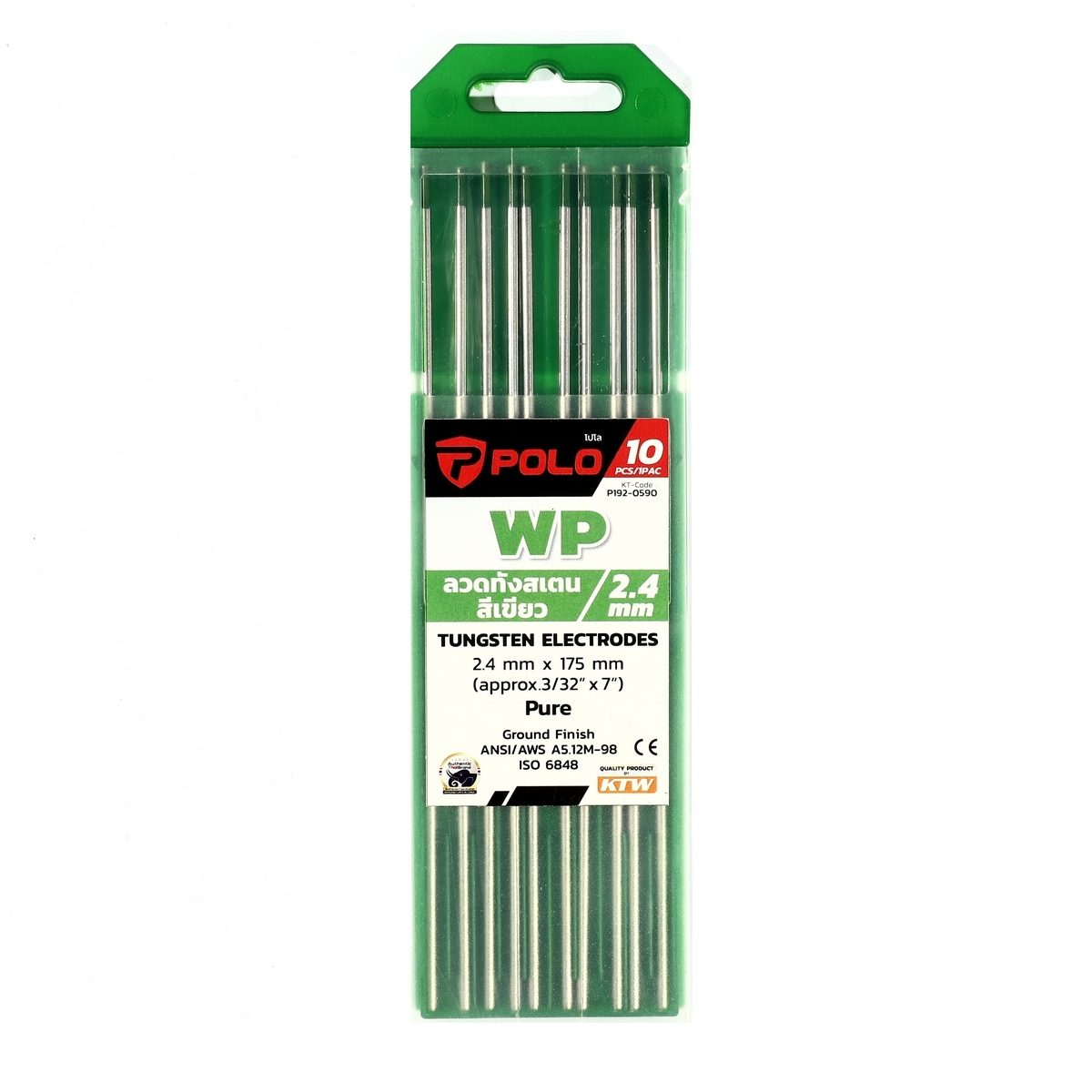 POLO ลวดทังสเตนสีเขียว 2.4 X 175 มม. Pure (WP) บรรจุ 10 ชิ้น/แพ็ค (โปโล)