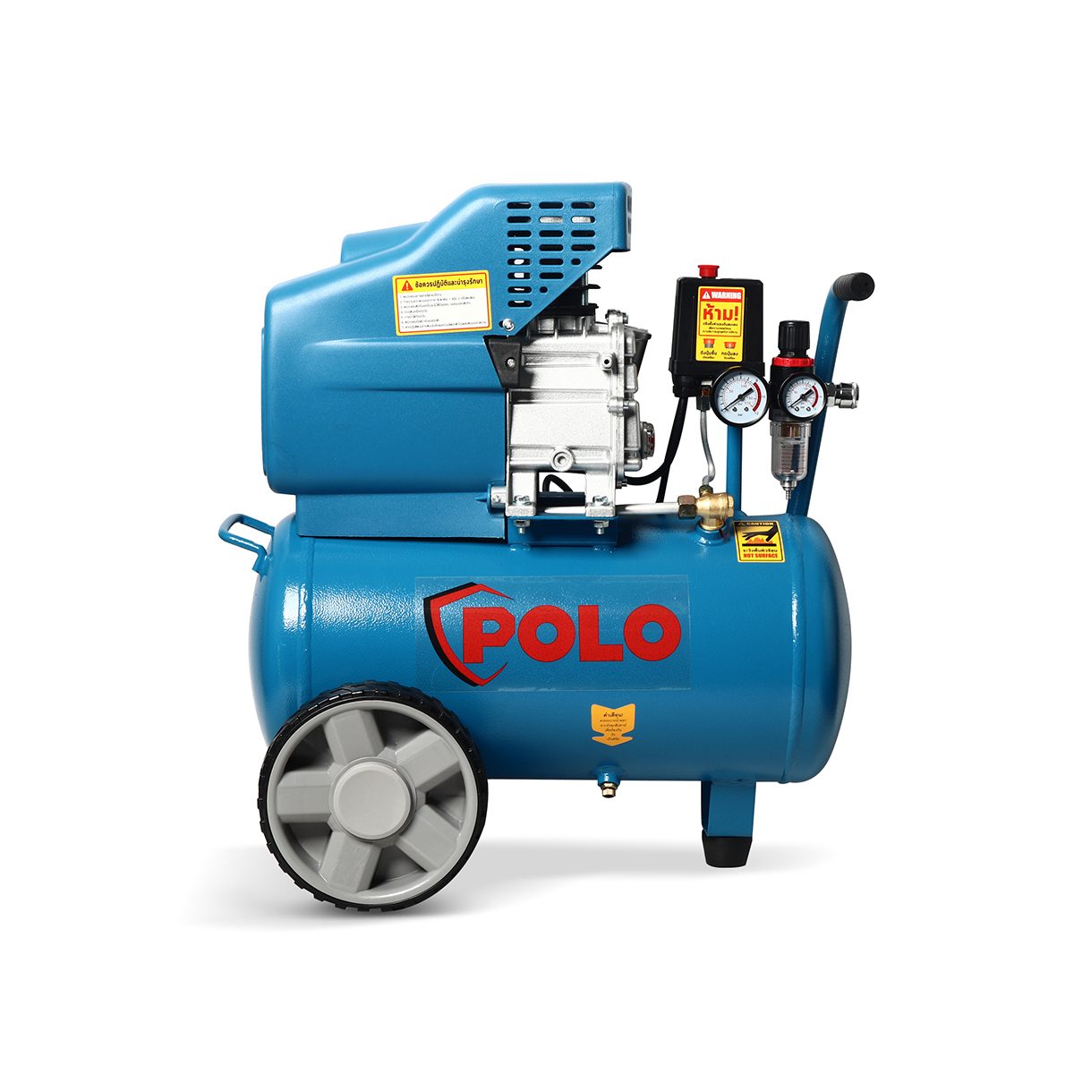 ปั๊มลมขับตรง โปโล (POLO) รุ่น BM2024BLUE (ปั๊มลมโรตารี่) กำลังมอเตอร์ 3 แรงม้า (2237 วัตต์) ขนาดถังลม 24 แรงดัน 8 บาร์ ปริมาณลม 180 ลิตร/นาท
