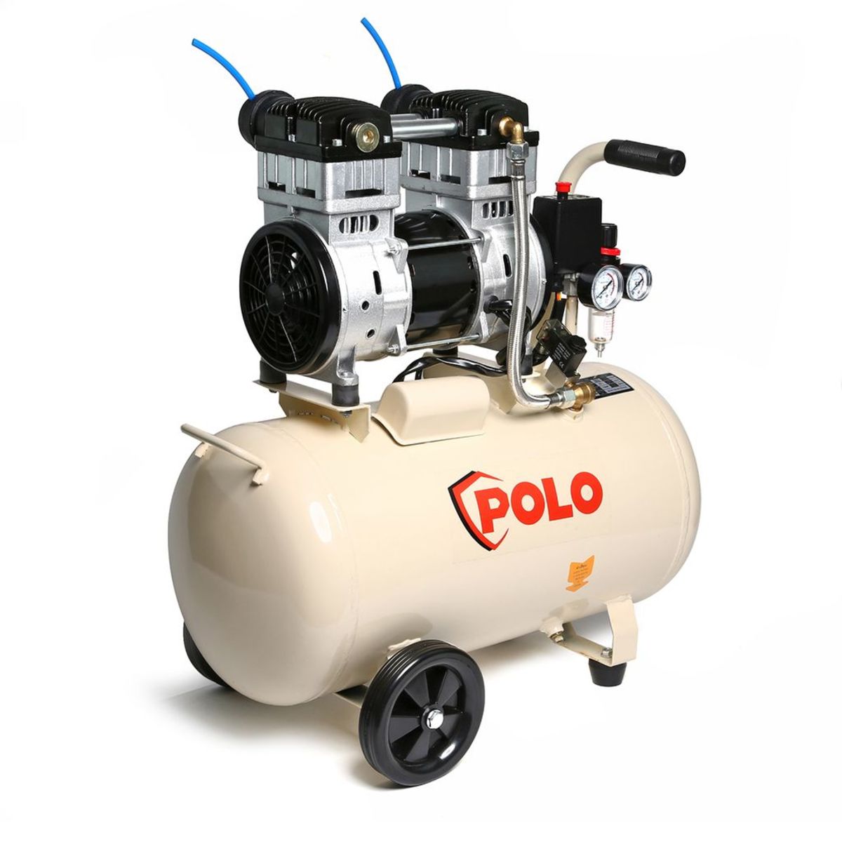 ปั๊มลมออยล์ฟรี โปโล (POLO) รุ่น OFS11001-50 ปั๊มลมแบบไร้น้ำมัน (OIL FREE) กำลังมอเตอร์ 1.5 แรงม้า (1119 วัตต์) ขนาดถังลม 50 ลิตร แรงดัน 8 บา
